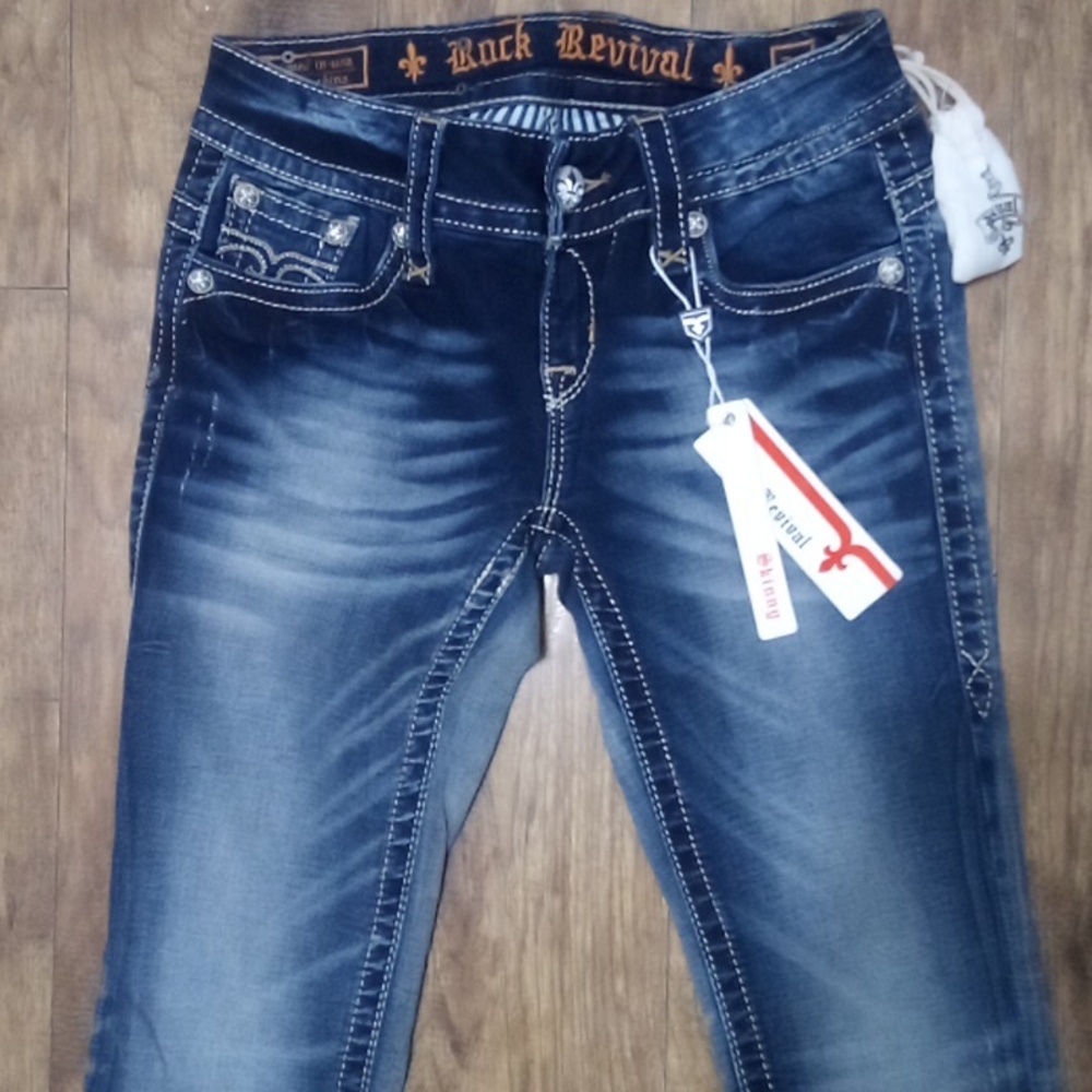 Rock Revival Women's 26 Skinny Jen Embellished Embroidered Distressed NWT